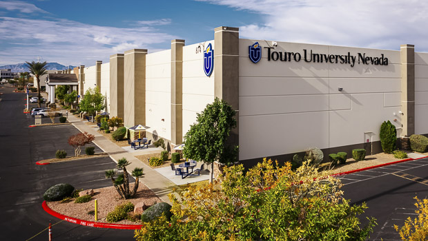 Touro Nevada Building Exterior and campus parking lot