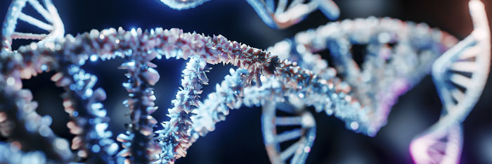 Microscopic close-up of a DNA helix, displaying its twisted structure and individual strands.