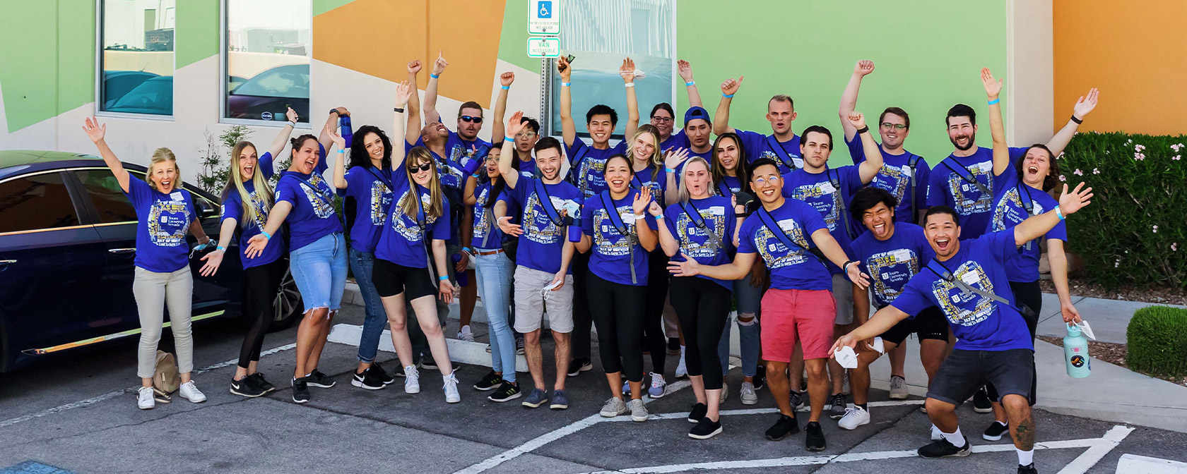 Touro Students gather outside of Three Square for a group photo in celebration of Day of Service.